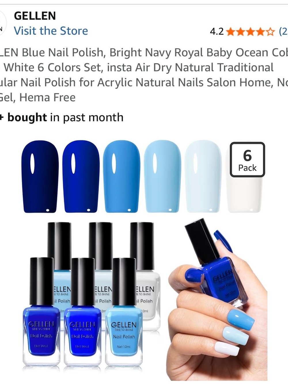 Gellen Blue Nail Polish Set - Navy to Light Blue & White